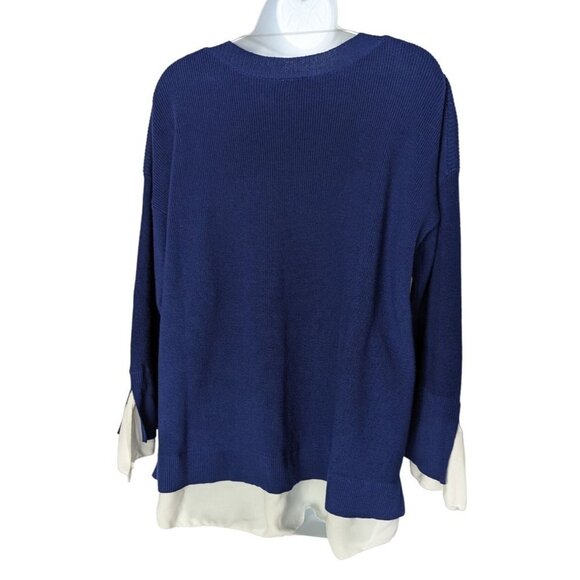 Chico's Royal Blue Pull Over Sweater With White Trim Size 2 US Size L - Picture 2 of 6